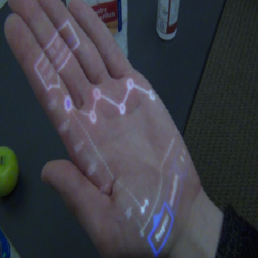 Prototype of carbon shopper projected on hand