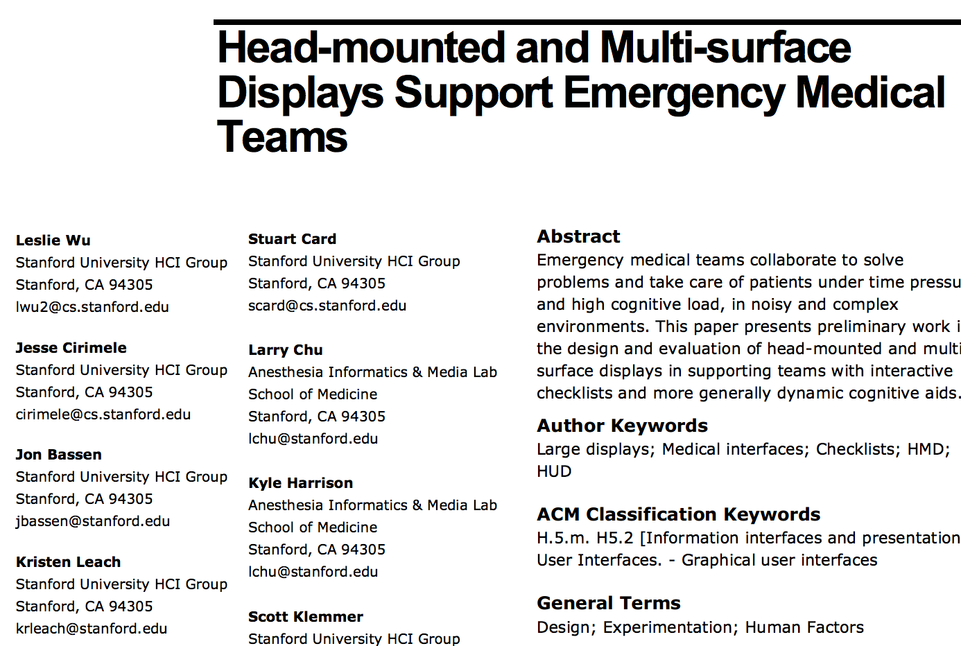 Head-mounted and Multi-surface Displays Support Emergency Medical Teams